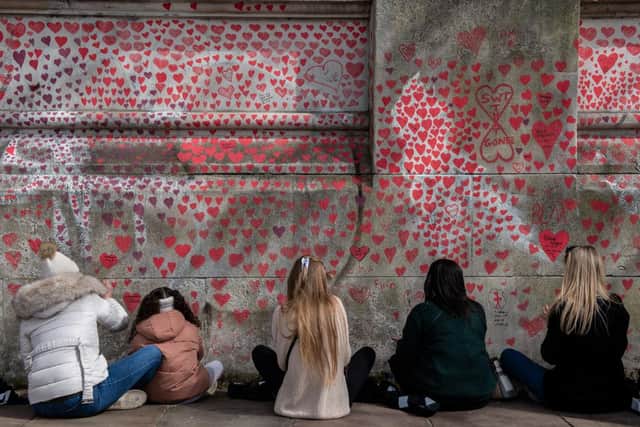 The Covid-19 memorial wall in London. Picture: Getty Images