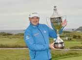 Paul Lawrie gets his hands on the trophy after winnng the European Legends Links Championship hosted by Ian Woosnam at Trevose in Cornwall. Picture: Phil Inglis/Getty Images