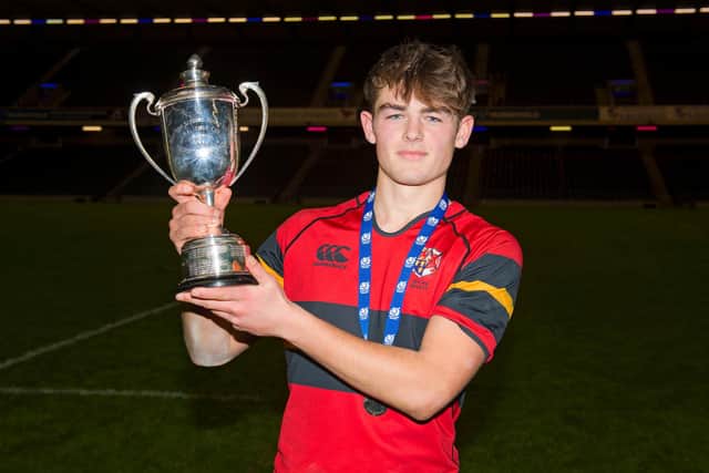 Ross Thompson captained Stewart Melville's to victory in the Scottish Schools Cup in season 2016-17 season, beating Dollar Academy in the final. Picture: Gary Hutchison/SNS