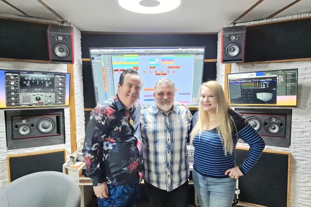 Trio of triumph as 2Moreish finish the popular Get Up Stand Up dance music track in the QFX studio in the Czech Republic.