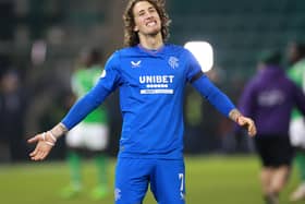 Rangers' Fabio Silva celebrates following the win over Hibs.