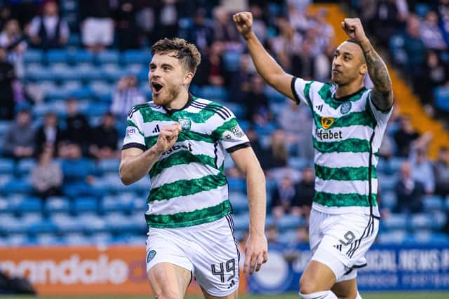 Celtic's James Forrest celebrates as he scores to make it 3-0 over Kilmarnock. (Photo by Craig Williamson / SNS Group)