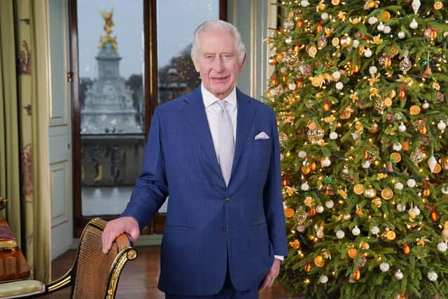 King Charles III, renowned for his environmentalism, will deliver his second speech as monarch from a room Buckingham Palace decorated with a living Christmas tree – which will be replanted after the festive period. Picture: Jonathan Brady/PA Wire