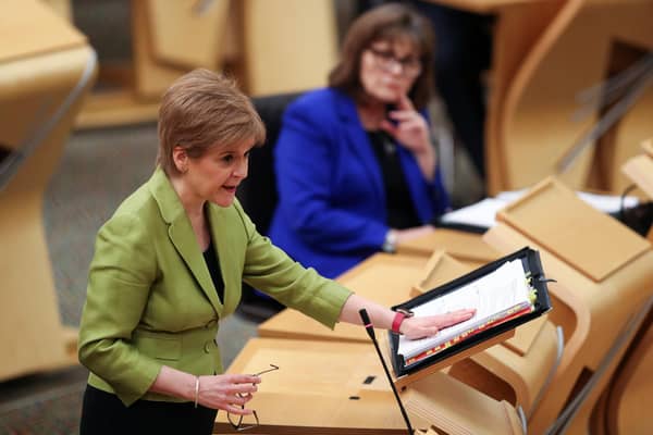 Nicola Sturgeon during First Minister's Questions at the Scottish Parliament in Edinburgh.
