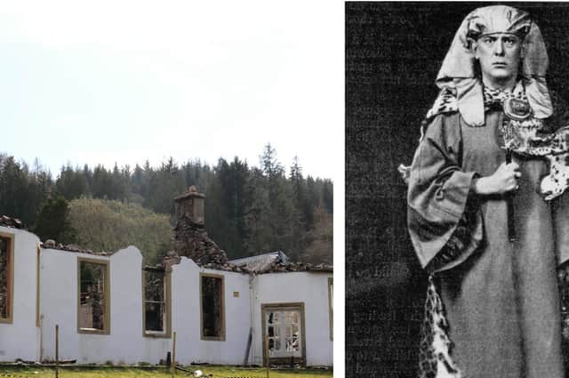 Boleskine House at Foyers near Loch Ness and its former owner, occultist Aleister Crowley. PIC: SWNS/Creative Commons.