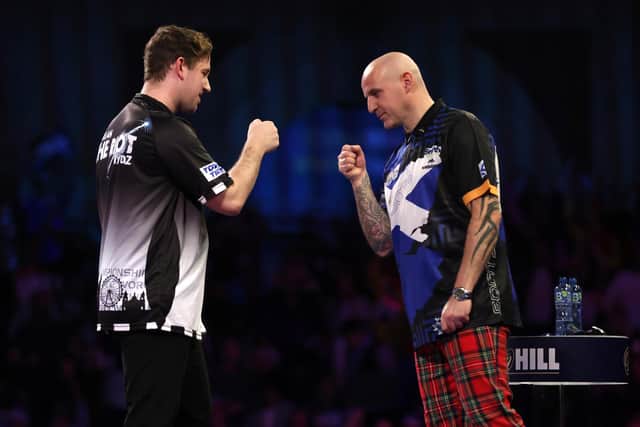 Alan Soutar congratulates Callan Rydz on his victory. (Photo by Luke Walker/Getty Images)