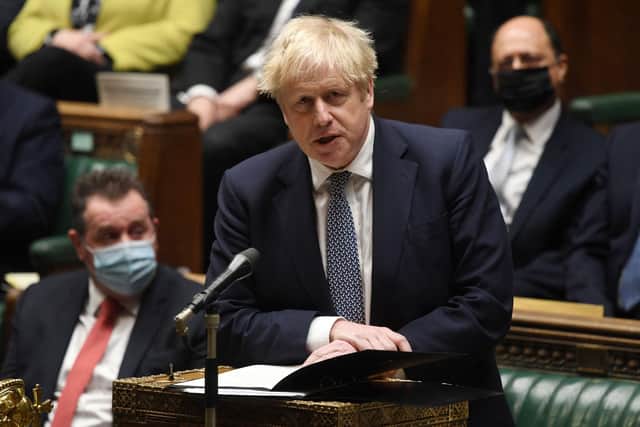 Prime Minister Boris Johnson had to address the allegations before speaking to MPs about the situation in Ukraine in the House of Commons in London on January 25, 2022. Photo: JESSICA TAYLOR/AFP via Getty Images.