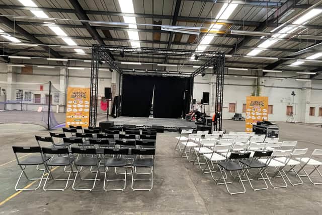 A pop-up theatre has been created at the warehouse transformed for the Hidden Door festival in Granton.