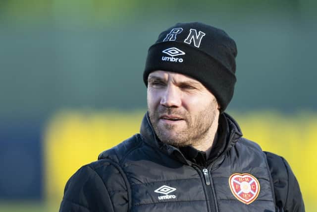 EDINBURGH, SCOTLAND - JANAURY 17: Heart's manager Robbie Neilson during a Hearts training session at the Oriam training facility, on January 17, 2022, in Edinburgh, Scotland.  (Photo by Mark Scates / SNS Group)
