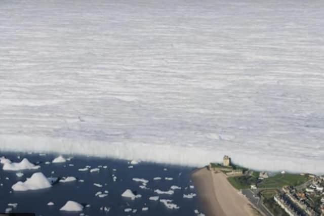 A still from a new short film visualises how present-day Dundee would look as the ice retreated around 15,000 years ago. PIC: Contributed