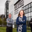 L to R are Scott Martin (BUD Architecture) Katie Whell and Yolanda Wringe (Pure Offices operation director and business centre manager respectively), outside the new Edinburgh Park offices. Picture: Ian Georgeson Photography