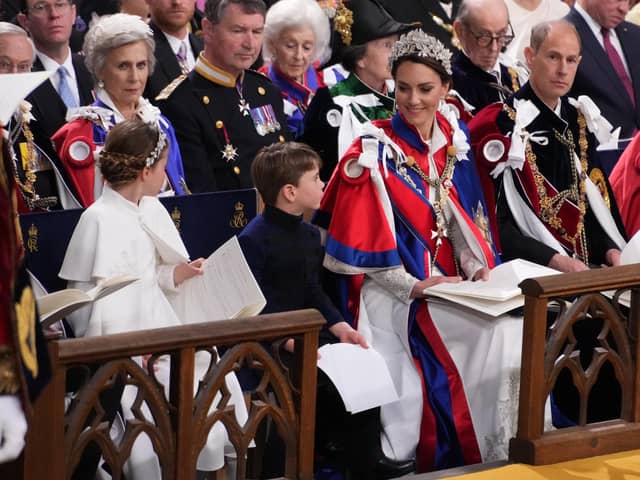 (Left to right) Princess Charlotte, Prince Louis and the Princess of Wales, and the Duke of Edinburgh during the Coronation of King Charles III and Queen Camilla. Picture: Victoria Jones - WPA Pool/Getty Images