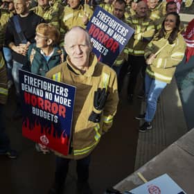 Firefighters and supporters descend on the Scottish Parliament to promote the union's campaign for Fair Pay, an end to cuts and increased staffing. Picture: Lisa Ferguson
