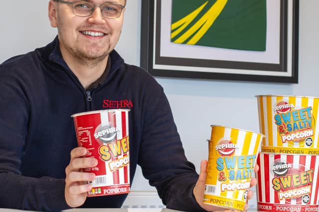 Scott Stewart is pictured with the popcorn