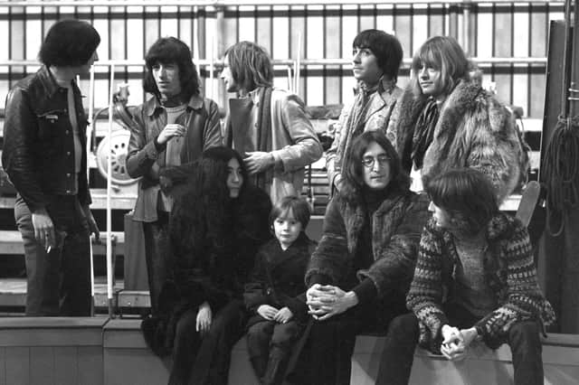 In the 1960s, bands like the Beatles and the Rolling Stones helped break down class barriers. Pictured in 1968 are, front from left, Yoko Ono, Julian Lennon and his father John Lennon, and, back from left, Pete Townshend, Keith Moon, Bill Wyman, Charlie Watts and Brian Jones (Picture: PA Wire)