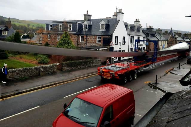 One of the blades travelling through the village of Golspie. Credit: Martin Ross