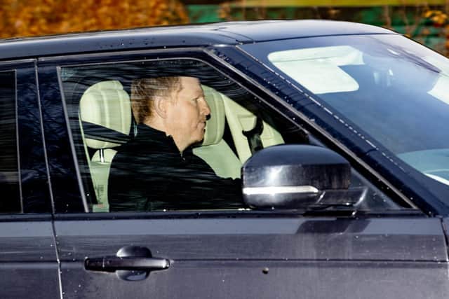 Neil Lennon arrives at Lennoxtown on Monday following his 10-day isolation period. (Photo by Alan Harvey / SNS Group)