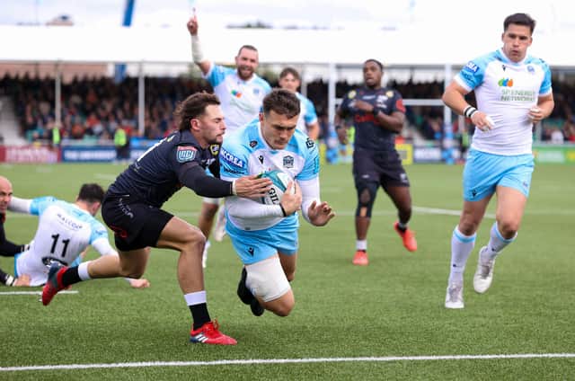 Glasgow Warriors' Cole Forbes scores his side's fourth try against the Cell C Sharks at Scotstoun. Picture: Craig Williamson/SNS