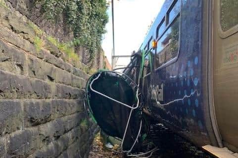 A trampoline blown onto the tracks as Storm Arwen damage continues to impact transport and travel across Scotland (Photo: ScotRail).
