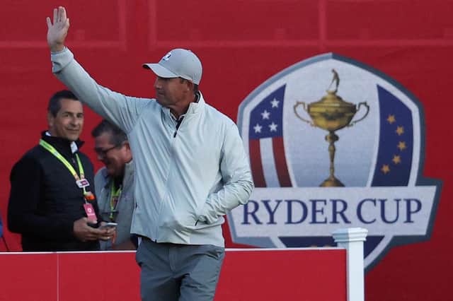 European captain Padraig Harrington waves to the crowd on the first tee during the 43rd Ryder Cup at Whistling Straits. Picture: Warren Little/Getty Images.