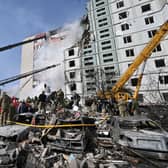 Rescuers work in the rubble of a damaged residential building in Uman, south of Kyiv, after Russian missile strikes targeted several Ukrainian cities overnight. - Ukraine and Russia have been fighting since Moscow's February 2022 invasion and Ukraine says it has been preparing for months a counter-offensive aimed at repelling Russian forces from the territory they currently hold in the east and south. Picture: AFP via Getty Images