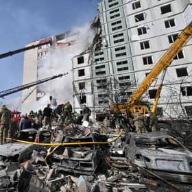Rescuers work in the rubble of a damaged residential building in Uman, south of Kyiv, after Russian missile strikes targeted several Ukrainian cities overnight. - Ukraine and Russia have been fighting since Moscow's February 2022 invasion and Ukraine says it has been preparing for months a counter-offensive aimed at repelling Russian forces from the territory they currently hold in the east and south. Picture: AFP via Getty Images