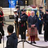 King Charles III and other members of the royal family hold a vigil at St Giles' Cathedral, Edinburgh, in honour of Queen Elizabeth II. Picture date: Monday September 12, 2022.