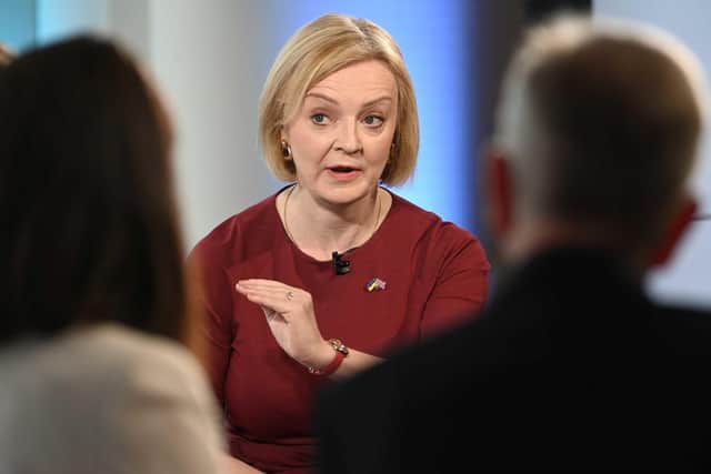 Prime Minister Liz Truss appears on the BBC1 current affairs programme, Sunday with Laura Kuenssberg, as the Conservative Party annual conference gets under way at the International Convention Centre in Birmingham. Photo: Jeff Overs/BBC/PA Wire
