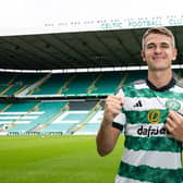 GLASGOW, SCOTLAND - JULY 26: Maik Nawrocki is unveiled as a Celtic player during a Celtic press conference at Celtic Park, on July 26, 2023, in Glasgow, Scotland. (Photo by Craig Foy / SNS Group)