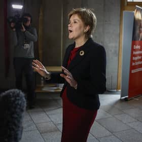 First Minister Nicola Sturgeon talks with the gathered media following First Minister's Questions at the Scottish Parliament