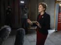 First Minister Nicola Sturgeon talks with the gathered media following First Minister's Questions at the Scottish Parliament