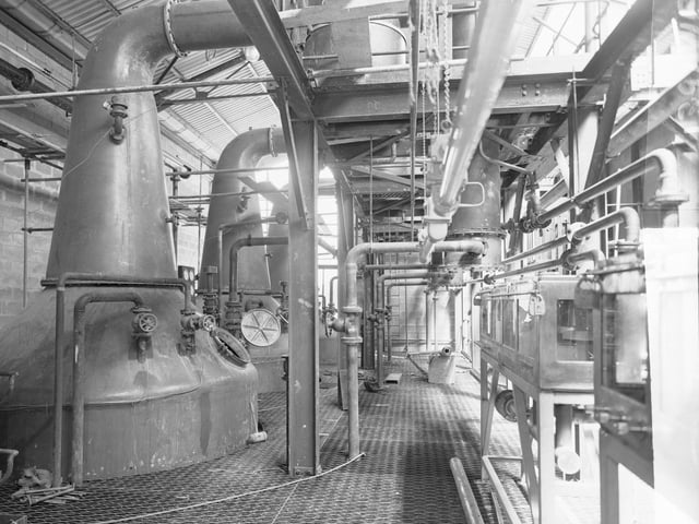 Spirit safes and whisky stills at the Tomnavoulin Distillery in 1966.
