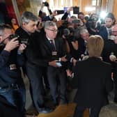 Former first minister Nicola Sturgeon talking to journalists as she returns to the Scottish Parliament. Picture: Andrew Milligan/PA Wire