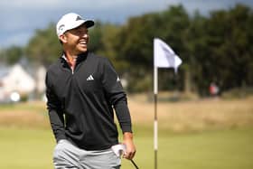 Defending champion Xander Schauffele has a laugh with someone at The Renaissance Club. Picture: Jared C. Tilton/Getty Images.