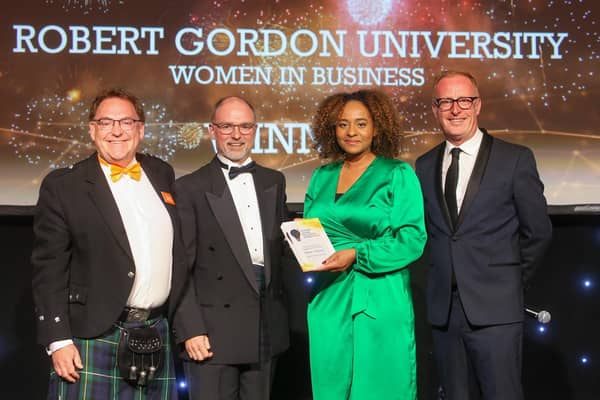 Left to right: Jason Miles-Campbell, Head of JISC Scotland, Chris Moule, Head of Innovation and Entrepreneurship at RGU, Candace Elson, Innovation Manager (Regional) at RGU and award presenter Bryan Burnett.