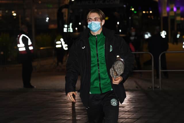 Hibs new signing Elias Melkersen was unable to feature at Celtic Park on Monday as he has yet to receive a work permit. (Photo by Ross MacDonald / SNS Group)