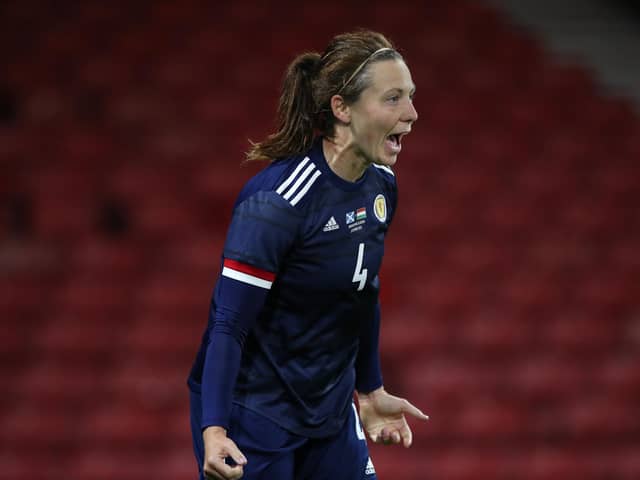 Scotland captain Rachel Corsie was among six different goalscorers in the 6-0 win over Faroe Islands. (Photo by Ian MacNicol/Getty Images)
