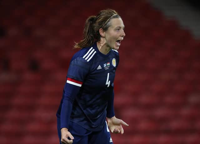 Scotland captain Rachel Corsie was among six different goalscorers in the 6-0 win over Faroe Islands. (Photo by Ian MacNicol/Getty Images)