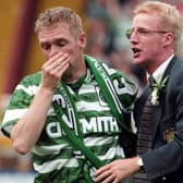 Peter Grant says his tears as he was embraced by manager Tommy Burns (right) in the aftermath of the 1995 Scottish Cup triumph that end the club's torturous six-year wait for a trophy were not "celebratory" but borne out of "sheer relief". (Photo by SNS Group)