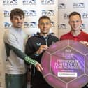 Rangers skipper James Tavernier with teammate Jack Butland, Celtic midfielder Matt O'Riley and Hearts skipper Lawrence Shankland after being nominayed for PFA Scotland Premiership Player of the Year