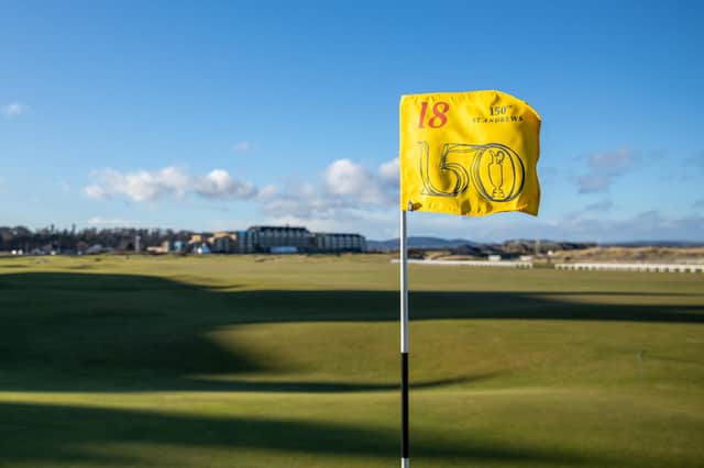 A pin flag is pictured on the 18th green of the Old Course. Picture: Liam Allan/R&A/R&A via Getty Images.