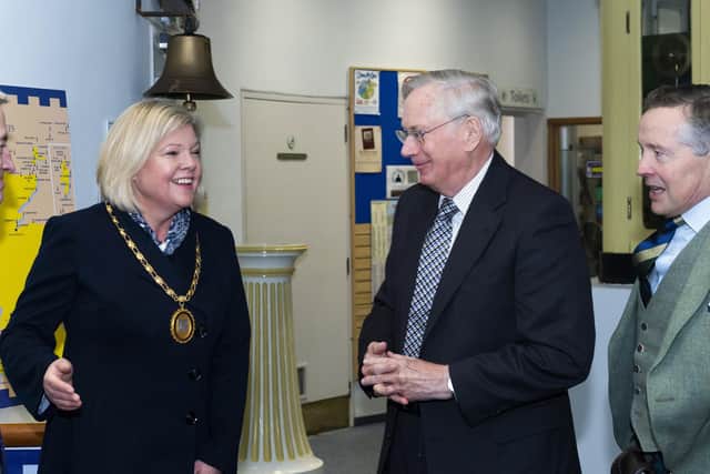 HRH is welcomed to the Museum of Scottish Lighthouses by the Lord Lieutenant of Aberdeenshire Alexander Philip Manson and met by the Provost of Aberdeenshire Judy Whyte