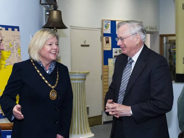 HRH is welcomed to the Museum of Scottish Lighthouses by the Lord Lieutenant of Aberdeenshire Alexander Philip Manson and met by the Provost of Aberdeenshire Judy Whyte