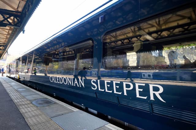 A Caledonian Sleeper train at Edinburgh Waverley Station