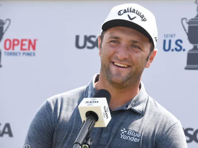 Jon Rahm speaks with the media ahead of the  US Open at Torrey Pines in La Jolla, California. Picture: Vivien Killilea/Getty Images for SiriusXM.