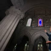 The Countess of Rosslyn with the new stained glass window (picture: Rob McDougall)