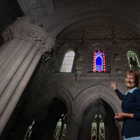 The Countess of Rosslyn with the new stained glass window (picture: Rob McDougall)