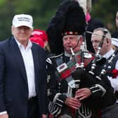 Donald J Trump pictured visiting his Turnberry golf course in 2016 ahead of his victory in the presidential elections.