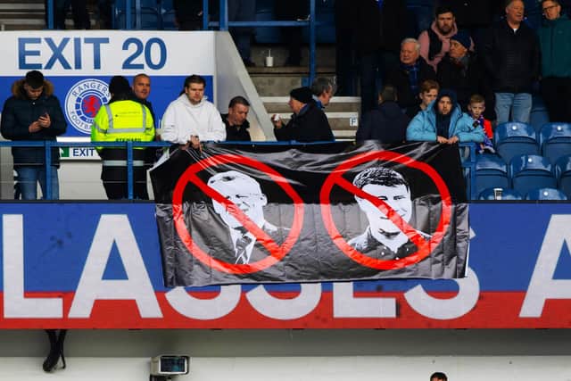 Rangers fans protest against managing director Stewart Robertson and director of football Ross Wilson during a recent match against Kilmarnock at Ibrox. (Photo by Craig Williamson / SNS Group)