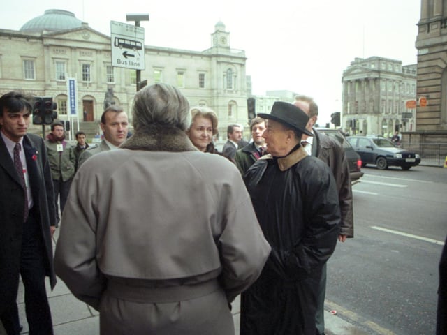 French president Francois Mitterand (wearing hat) in North Bridge Edinburgh during the European Summit 1992.